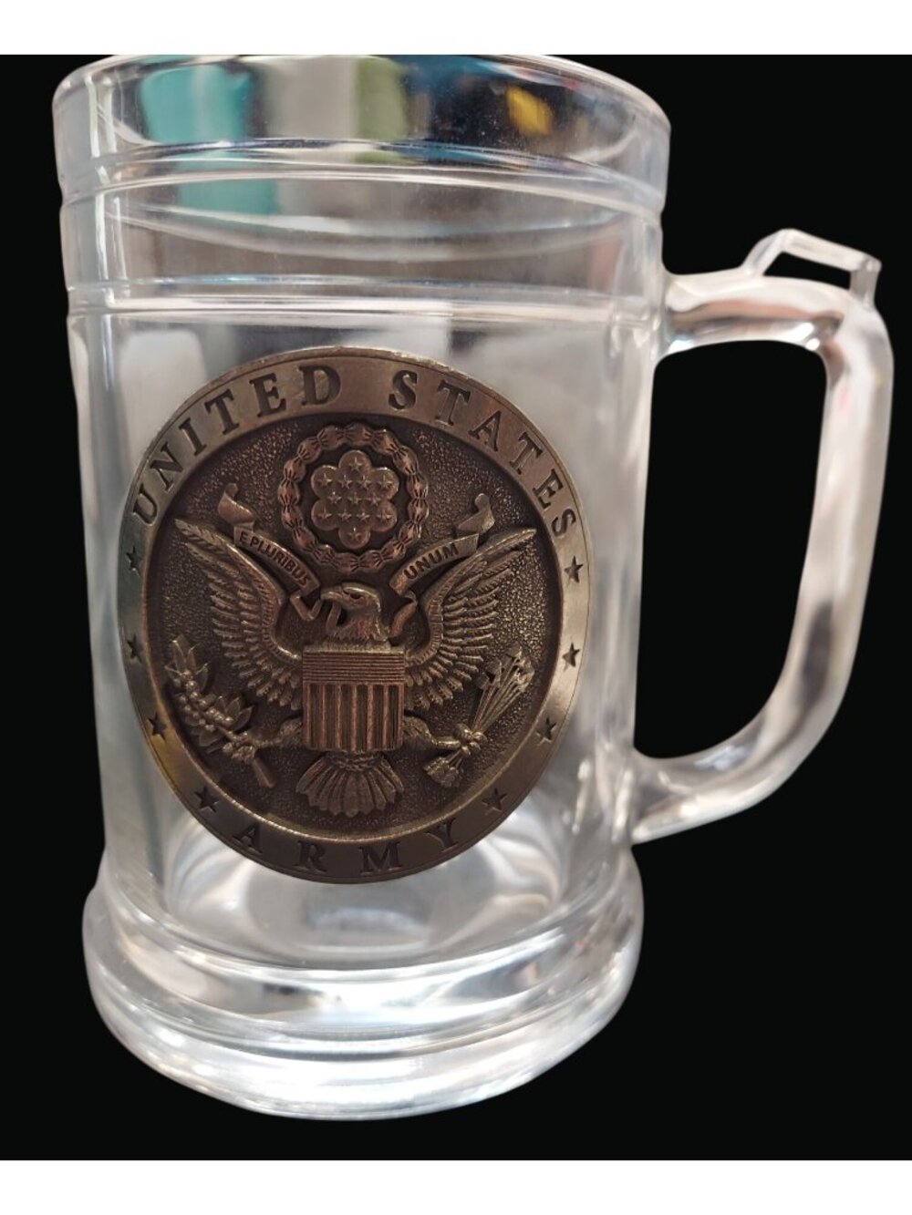 United States Army Glass Mug With Metal Emblem